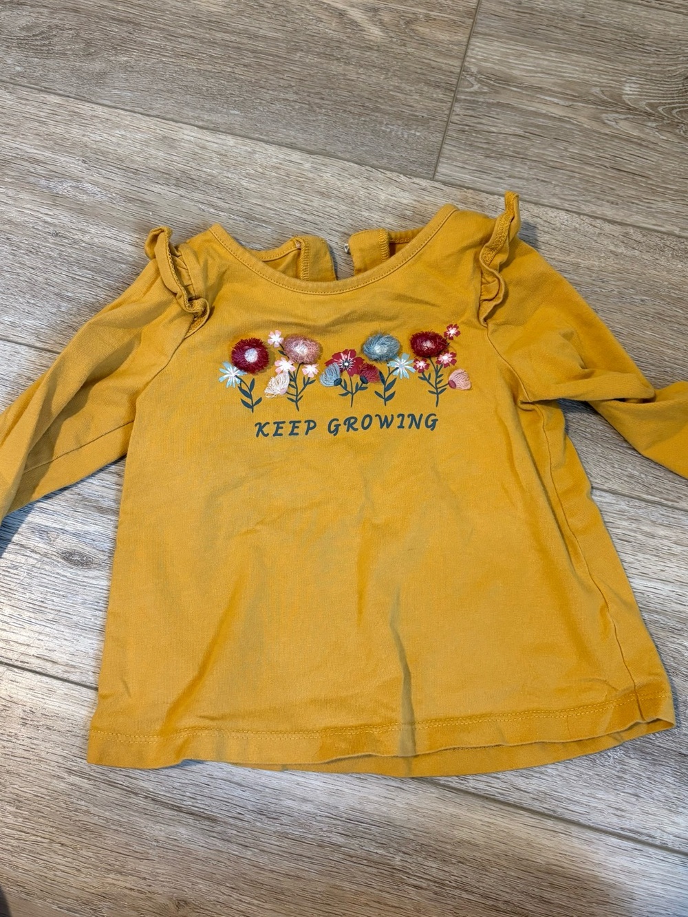 HAUTE HIPPIE - Mustard Yellow Long Sleeve Tee with Floral Embroidery